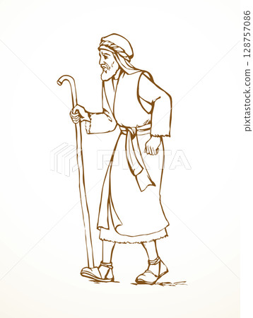 Vector drawing. Jewish man walk Vector drawing. Jewish man walk 128757086