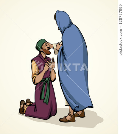 Vector drawing. Jesus heal the man Vector drawing. Jesus heal the man 128757099