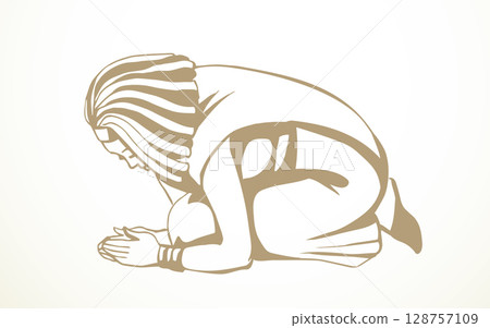 Vector drawing. Egyptian girl bow in praying Vector drawing. Egyptian girl bow in praying 128757109