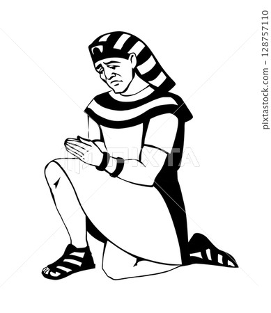 Vector drawing. Egyptian man bow in praying 128757110