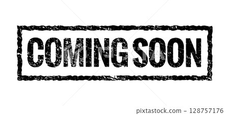 Grunge coming soon stamp with distressed texture and bold black text inside rectangular frame for Grunge coming soon stamp with distressed texture and bold black text inside rectangular frame for 128757176