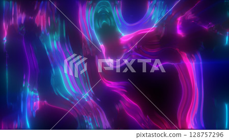 Neon liquid-like abstract pattern in vibrant magenta and cyan, creating a mesmerizing fluid visual Neon liquid-like abstract pattern in vibrant magenta and cyan, creating a mesmerizing fluid visual 128757296
