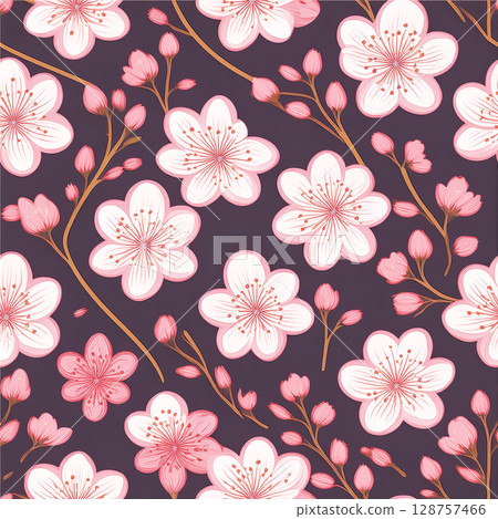 Repeated seamless cherry blossom illustration material 128757466