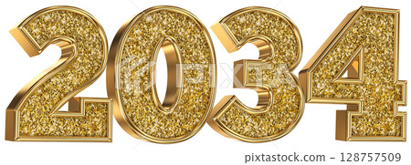 Number 2034 Gold 3D Render 128757509