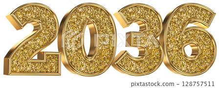 Number 2036 Gold 3D Render 128757511