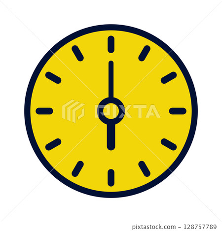 Yellow and navy analog clock showing 6 o'clock Yellow and navy analog clock showing 6 o'clock 128757789