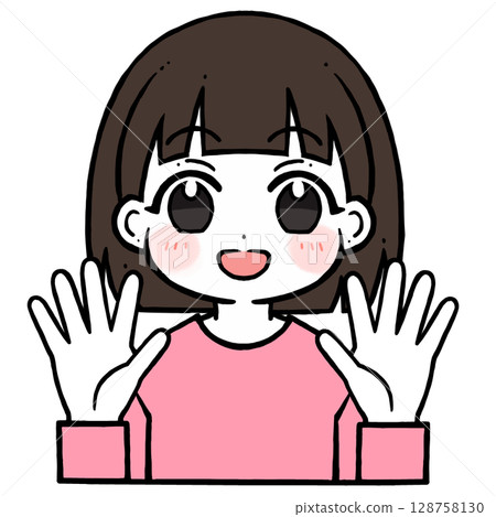 Illustration of a girl giving a 10 Illustration of a girl giving a 10 128758130