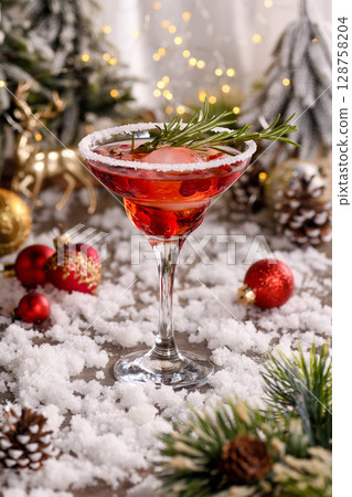 Winter Manhattan Cocktail with Cranberry 128758204