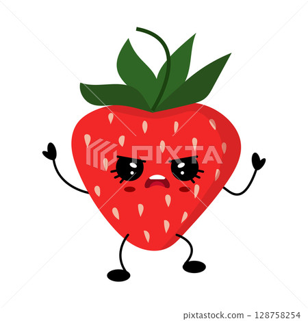 Kawaii strawberry character with angry face and cute hands 128758254