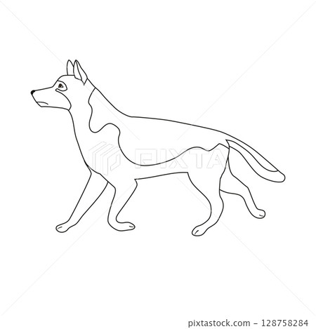 Vector flat hand drawn outline shepherd dog Vector flat hand drawn outline shepherd dog 128758284