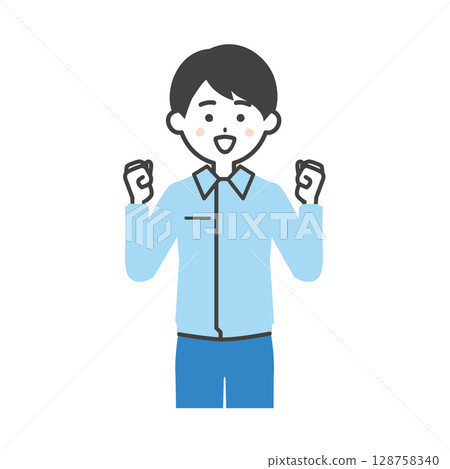 一名男子穿著工作服和西裝，雙手握拳的插圖 128758340