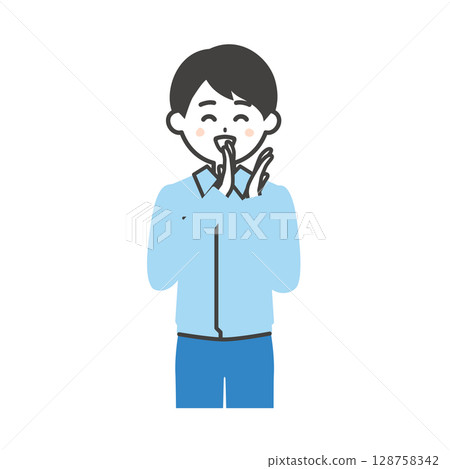 一名男子穿著工作服和西裝,微笑著鼓掌 一名男子穿著工作服和西裝,微笑著鼓掌 128758342