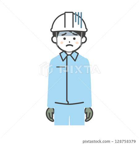 一名男子戴著陰沉的頭盔和工作服的插圖 一名男子戴著陰沉的頭盔和工作服的插圖 128758379