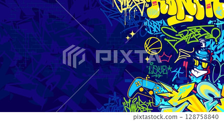 Trendy Abstract Colorful Urban Street Art Graffiti Style Vector Illustration Background Template Trendy Abstract Colorful Urban Street Art Graffiti Style Vector Illustration Background Template 128758840