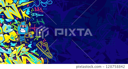 Funky Abstract Colorful Urban Street Art Graffiti Style Vector Illustration Background Template 128758842