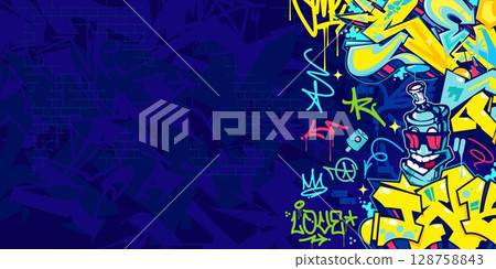 Trendy Abstract Colorful Urban Street Art Graffiti Style Vector Illustration Background Template 128758843