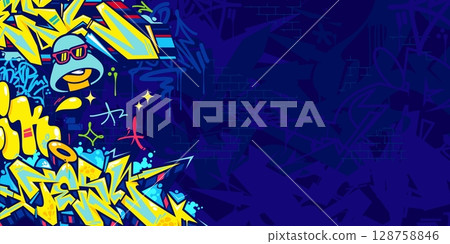 Funky Abstract Colorful Urban Street Art Graffiti Style Vector Illustration Background Template 128758846