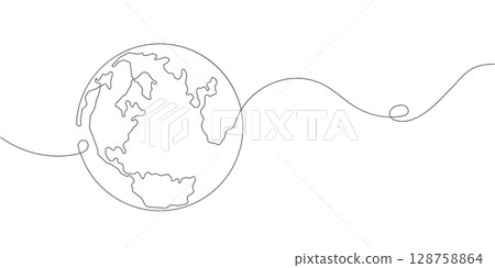 Planet Earth.Map.One line drawing.Vector illustration. 128758864