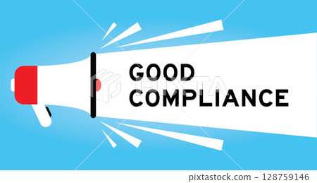 Color megaphone icon with word good compliance in white banner on blue background 128759146
