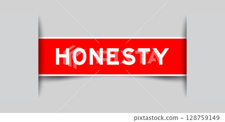 Red color square shape sticker label with word honesty inserted in gray background 128759149