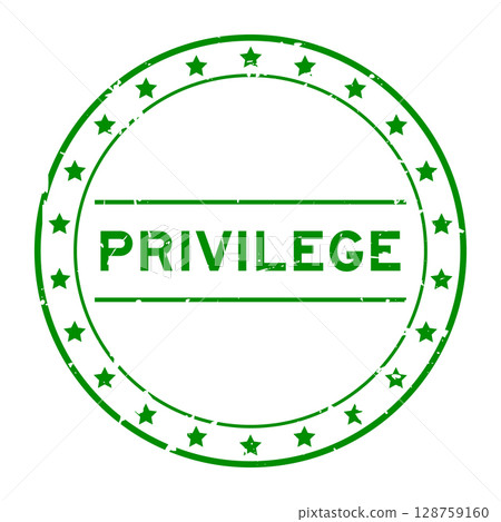 Grunge green privlege word round rubber seal stamp on white background 128759160