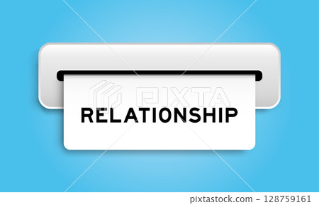White coupon banner with word relationship from machine on blue color background White coupon banner with word relationship from machine on blue color background 128759161