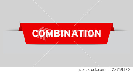 Red color inserted label with word combination on gray background 128759170