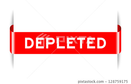Red color inserted label banner with word depleted on white background 128759175