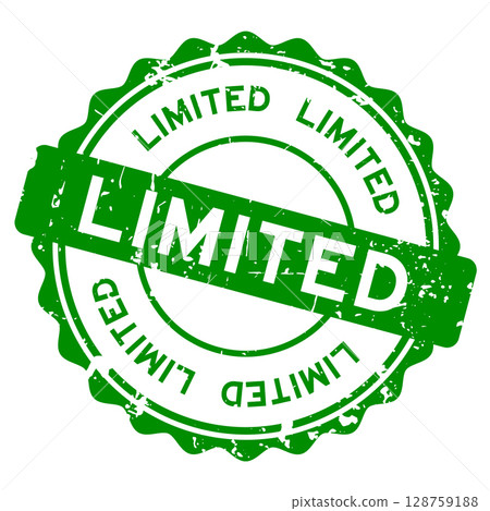 Grunge green limited word round rubber seal stamp on white background 128759188