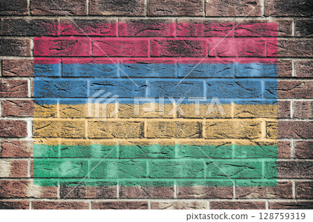 Mauritius flag on old brick wall background 128759319