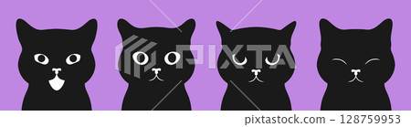Black cat portraits set. Set of black cat faces with different emotions. Vector illustration Black cat portraits set. Set of black cat faces with different emotions. Vector illustration 128759953