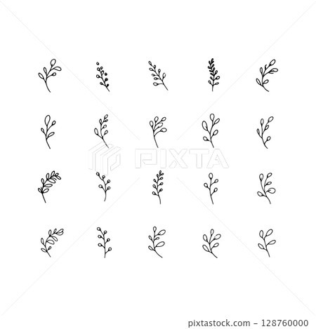 Soft Botanical Sprigs. Graceful sprigs of plants with fine line rendering and spaced repetition. 128760000