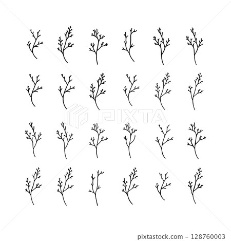 Hand-Drawn Botanical Stems. Simple botanical stems drawn in minimal linework with natural flow. 128760003