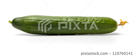 Photo of green ripe natural organic cucumber isolated on white background 128760141