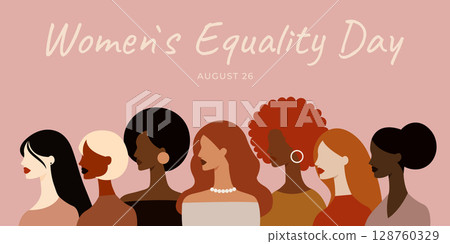 Womens Equality Day Banner with Diverse Female Silhouettes Vector Illustration. Womens Equality Day Banner with Diverse Female Silhouettes Vector Illustration. 128760329