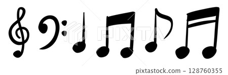 音符、旋律、高音譜號、低音譜號、簡單的圖標集 128760355