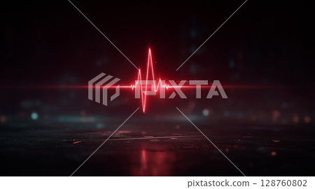 A neon red heartbeat-style pulsing, futuristic cyber love theme. 128760802