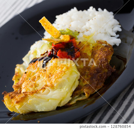 Battered cabbage with rice Battered cabbage with rice 128760854