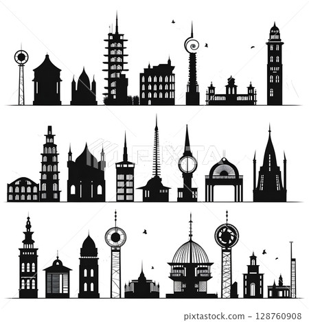 Classic architecture collection with ornate facades and historical styles.	 128760908