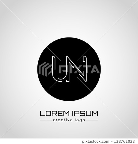 The creative logo is the letter U and N. A design element of a logo, business card, corporate sign or monogram. The idea of a thematic design The creative logo is the letter U and N. A design element of a logo, business card, corporate sign or monogram. The idea of a thematic design 128761028