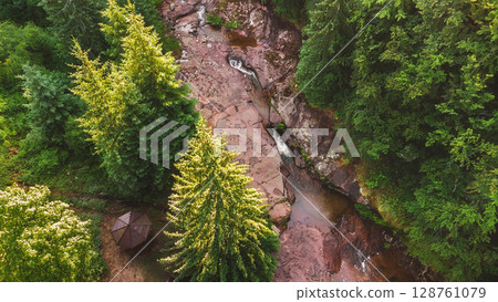 Drone Landscape of Riverside Picnic Spot in Forest Drone Landscape of Riverside Picnic Spot in Forest 128761079
