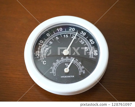 黑白溫度計和濕度計的鳥瞰圖 128761097
