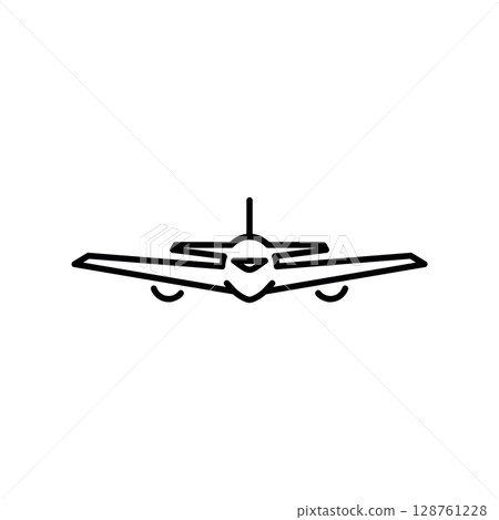 Frontal view of a light aircraft or private plane, line art 128761228