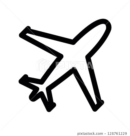 Bold outline icon of an airplane in a classic top down view 128761229