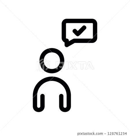 Person with a positive confirmation checkmark in a speech bubble Person with a positive confirmation checkmark in a speech bubble 128761234