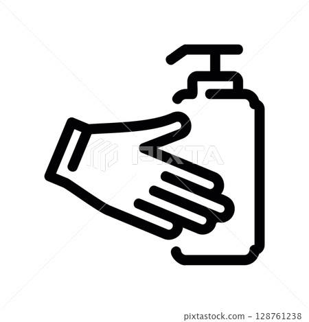 Icon of a hand using a pump bottle for soap or sanitizer 128761238