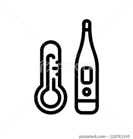Classic mercury and modern digital thermometers side by side 128761245