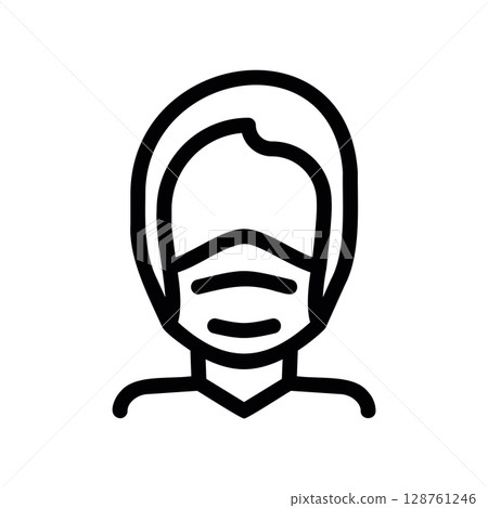 Line art icon of a person wearing a protective face mask 128761246