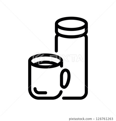 Thermos flask and a mug for serving hot or cold drinks 128761263