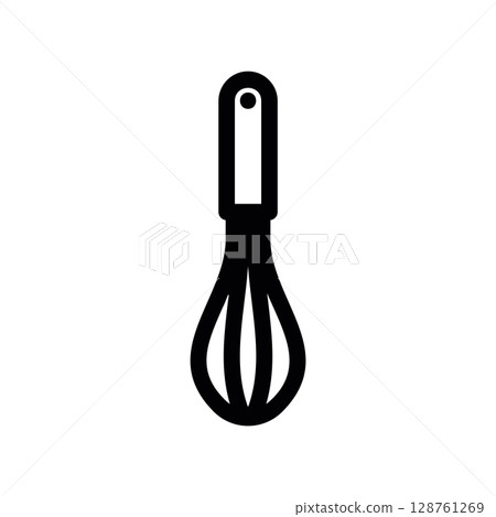 Minimalist line art icon of a kitchen balloon whisk 128761269